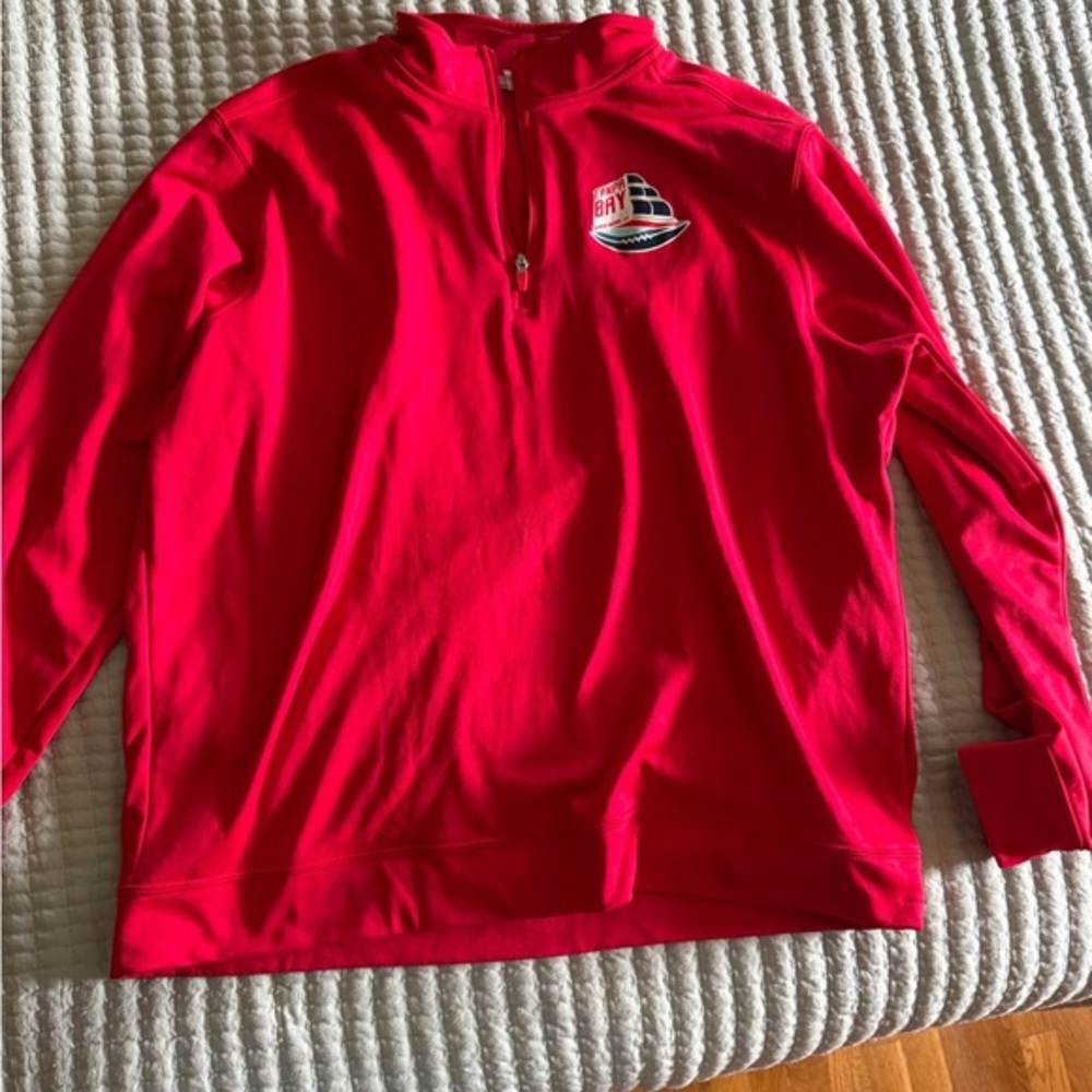 Red Quarter-Zip Pullover with Tampa Super Bowl Patch